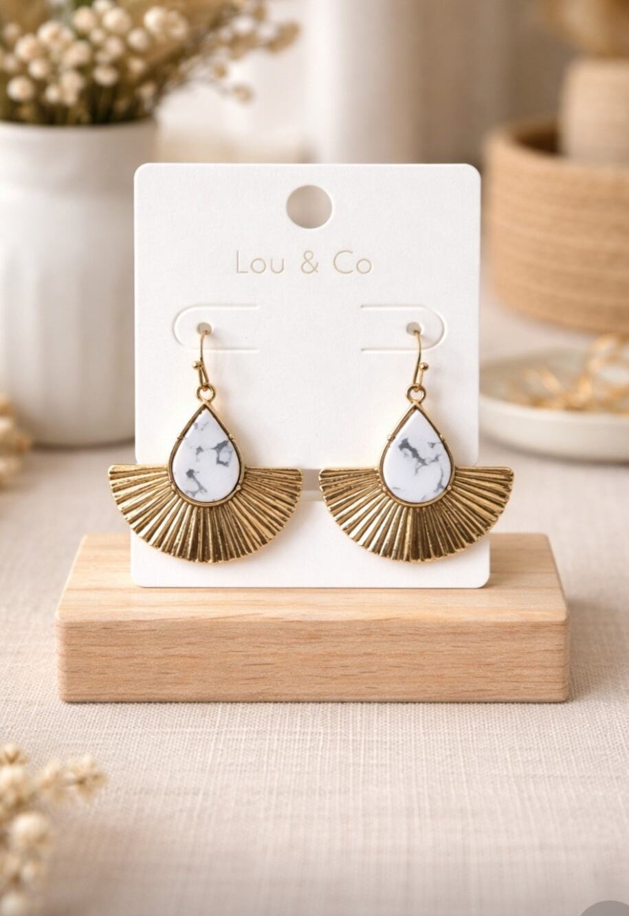 Lou & Co Gold Stone Fan Earrings New